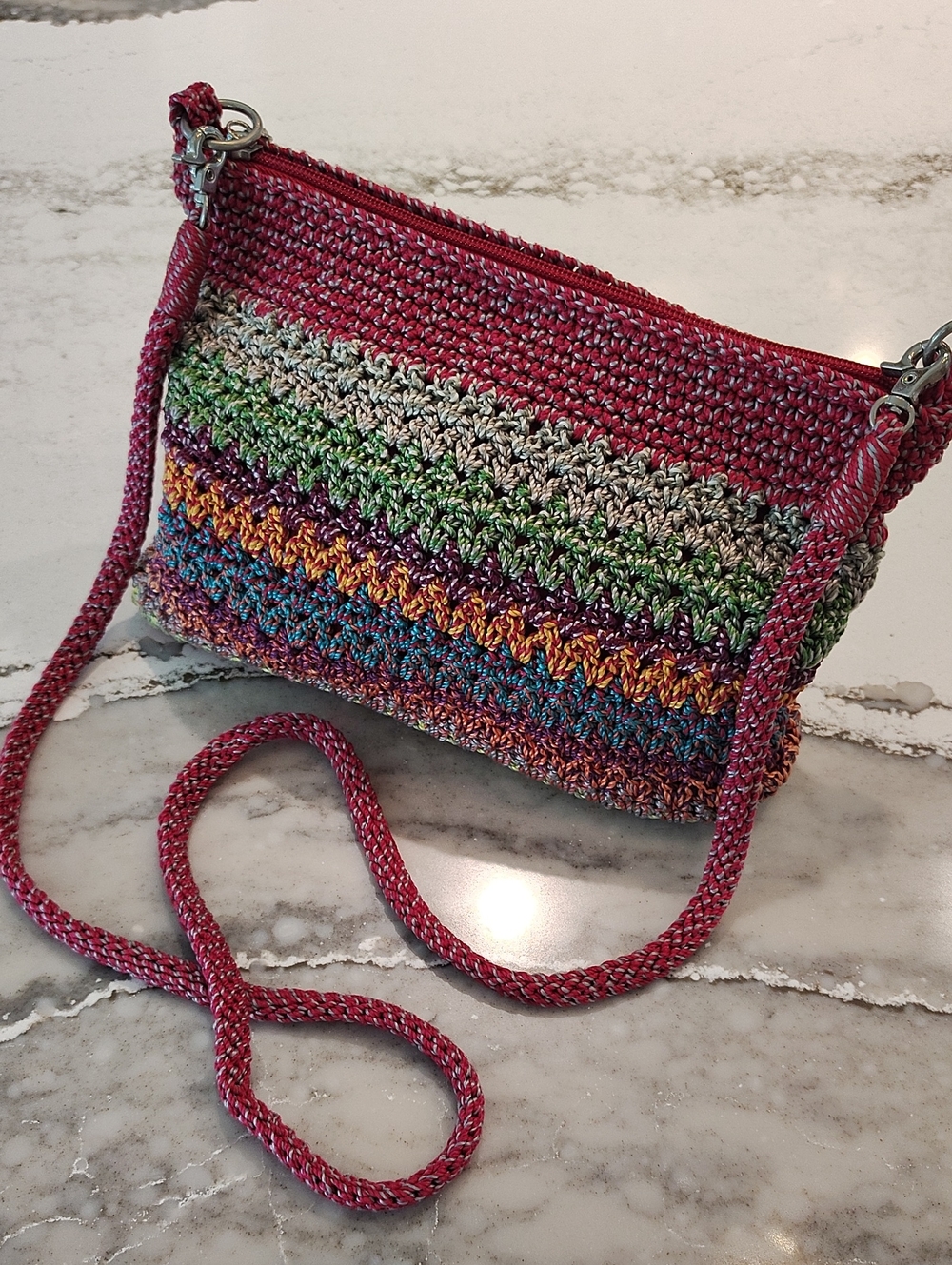 The Sak Rose Red Multicolor Boho Artsy Lumi Crochet Crossbody Bag
